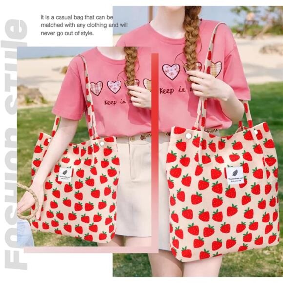 Corduroy Tote Bag Large Shoulder Bag Reusable Grocery Travel School Handbag - Picture 6 of 7